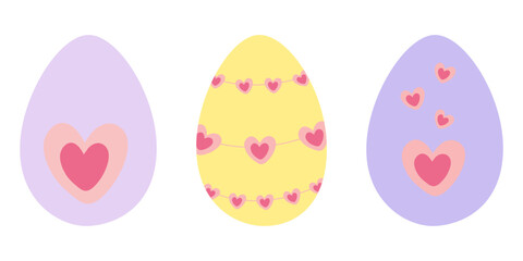 Hearts Decorated Easter Eggs in trendy lavender Yellow and Violet Easter Greetings Minimalist Design