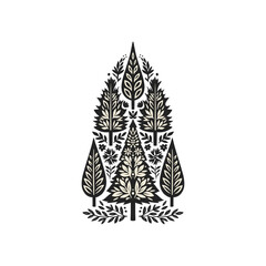 Merry Christmas and Happy New Year illustration, for greeting cards, posters, holiday covers. Xmas festive linocut black hand drawn.