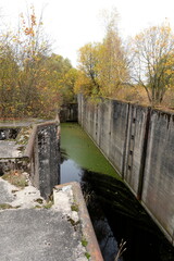 Gateway No. 4 of the Mazursky Canal near the village of Novo-Biyskoe, Kaliningrad region.An unfinished waterway in former East Prussia