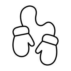 An illustration of a black icon of winter mittens on a white background