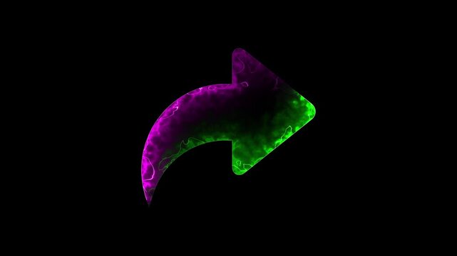 Glowing turn arrow icon pink and green saber effect animation on black background.