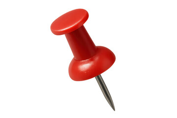 Red pushpin pushing into surface, secure hold, document fix, office supply, stationery item, transparent background