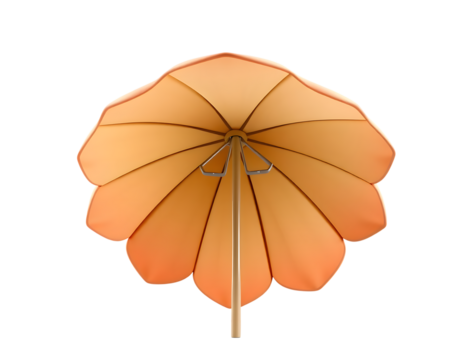 A top down view of a vibrant orange flower shaped umbrella isolated on transparent background