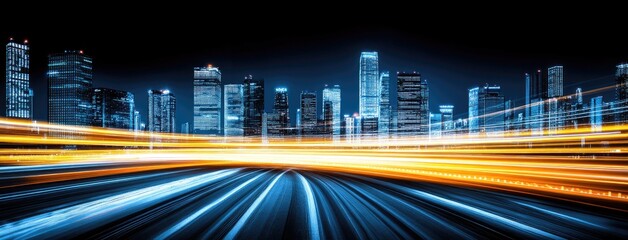 Dynamic urban landscape featuring an electric grid and stock market trends at dusk, showcasing the pulse of modern finance and technology