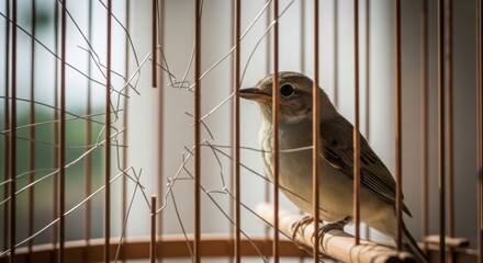 Bird in a cage with broken bars: freedom and captivity symbolism