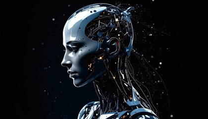 Digital Cyber Woman Depicting Future AI and Robotics Innovation