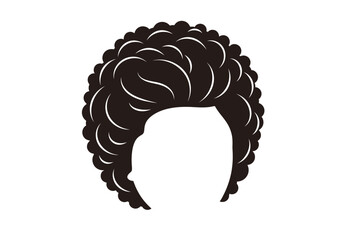 Afro Vector graphic of a persons head silhouette with an afro hairstyle in black and white