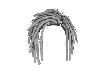 An abstract stylized rendition of gray dreadlocks depicting strands curving from the head and falling downwards