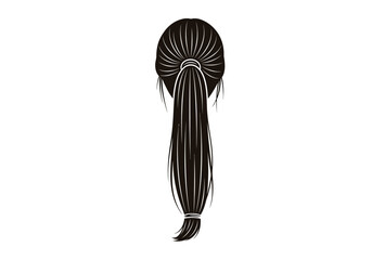 Blackandwhite image features a long straight ponytail with hair neatly tied up