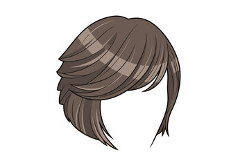 Brown cartoonstyled short hair layered and with black outline isolated on a white background
