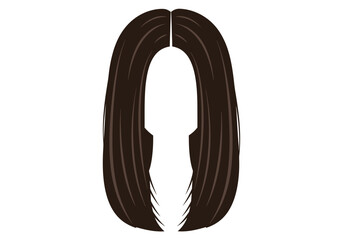 Brown straight hair parted in the middle framing a white oval shape