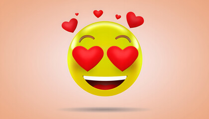Smiling emoji with heart eyes on peach background