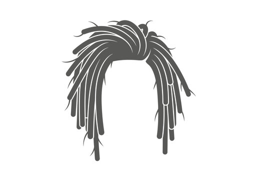 Gray dreadlocks cascade from a knotted base featuring white line accents throughout