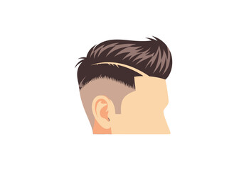 Illustrated head with short faded sides dark brown top hair with light stripes and a light skin tone