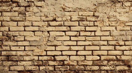 A weathered brick wall with peeling paint and visible textures, showcasing an aged and rustic appearance.