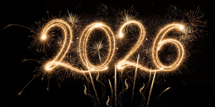 A&ntilde;o nuevo 2026 con fuegos artificiales y luces doradas