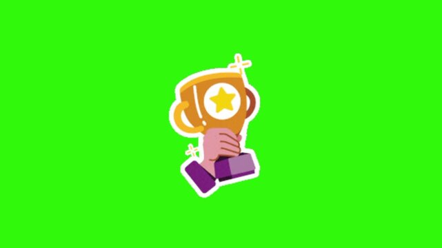 Win with trophy on green screen