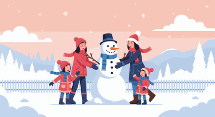 Joyful Family Building a Snowman on a Snowy Winter Day (1)