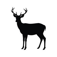Majestic Deer Silhouette Isolated on White Background Stands Proudly in Woods, deer looking forward silhouette vector illustration