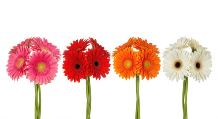 Pink red orange white gerbera bouquets isolated on a transparent background