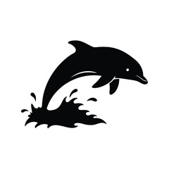 Silhouette of a dolphin jumping out of water with splashing effect, dolphin splashing water silhouette vector illustration