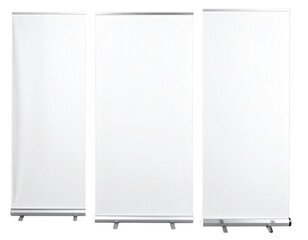  Blank Roll Up Banner Stand for Advertising Display, Front View, Isolated on Black Background”