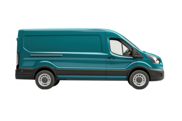 Teal cargo van side view isolated on a transparent background