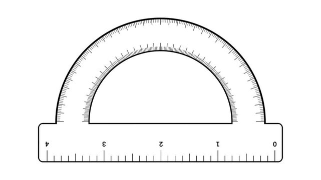 Illustration of a protractor with clear degree markings from 0 to 180 and a straight edge ruler below. Ideal for math, geometry, and educational materials about measuring angles