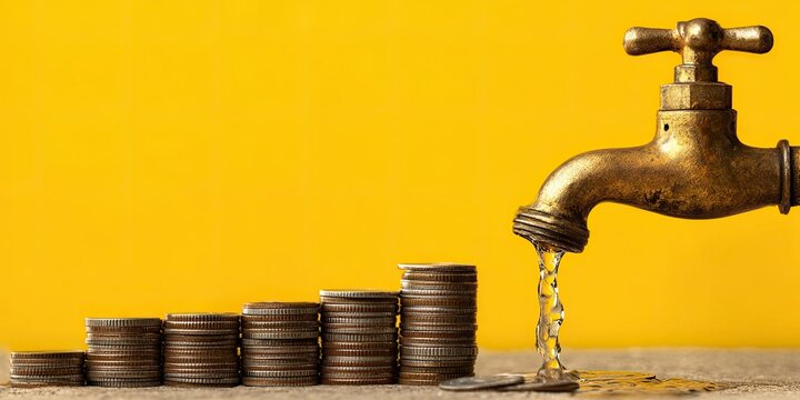 Stacks of coins draining away