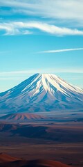 Fototapeta premium Majestic Kilimanjaro peak dusted with snow, contrasting with the arid plains below, landscape, arid