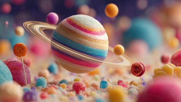 Colorful candy planets in a sugary space