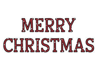Merry Christmas greeting text in a decorative red font with white dots, isolated on a white background.
