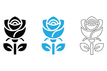rose flower vector icon, rose bud vector silhouette and line art illustration