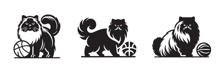 Obraz premium Persian Cats with Basketballs: Playful Silhouette Designs.