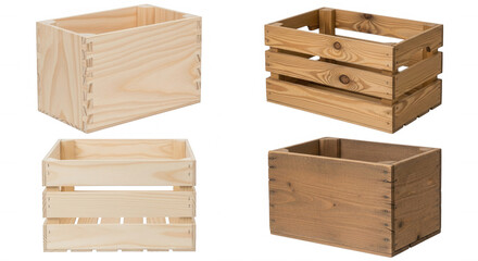 Wooden crates collection isolated on a transparent background