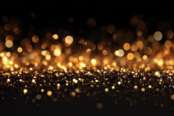 Abstract gold glitter bokeh on black background