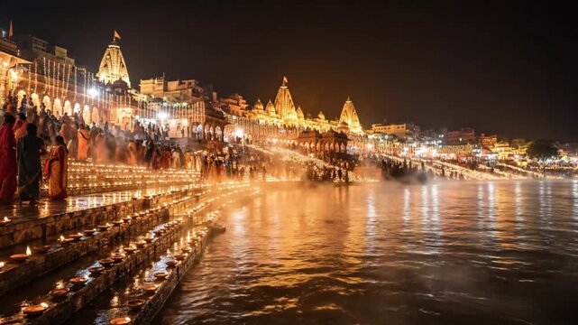 vibrant ganges aarti ceremony at night in india
