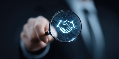 Business agreement magnified through a magnifying glass