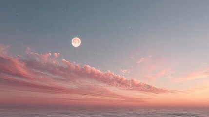 Celestial Octagon Orb Floats In Pink And Blue Sunset Sky Over Clouds With Glimmering Stars And Soft Light Illuminating The Scene