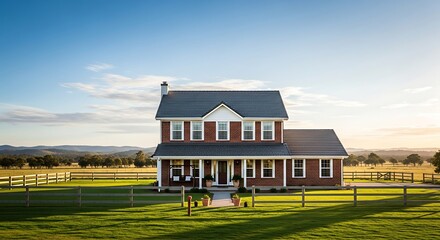 Obraz premium Picturesque Farmhouse Retreat - A Serene Countryside Estate.