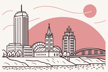 Obraz premium Minimal vector of Tulsa skyline sunset minimal tone 