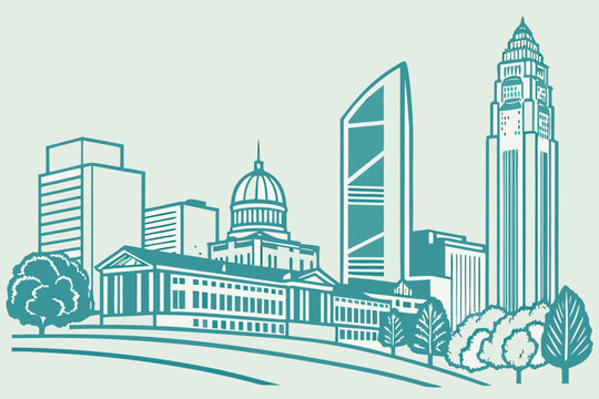 Minimal vector of Charlotte skyline pastel blue tones
