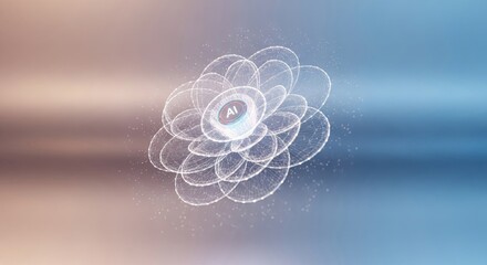 An ethereal floating holographic lattice forming a fragile flower, glowing with an intelligent inner digital core.