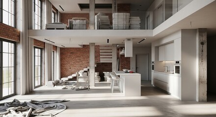 Modern minimalist house under renovation and reconstruction