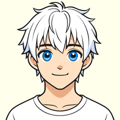 Obraz premium Anime-style portrait of a guy with blue eyes and white hair. Ai