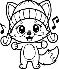 Fototapeta premium Cute Cartoon Fox Wearing a Hat and Dancing