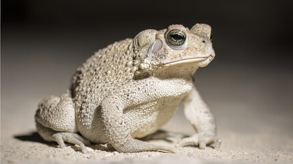 herpetology. Macro view of a Sonoran Desert Toad resting on sandy terrain in natural sunlight. wildlife magazines, conservation campaigns, designed for wildlife conservation campaigns.
