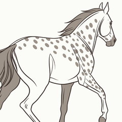 Stylized illustration of a spotted appaloosa horse in motion with a flowing mane and tail against a white background