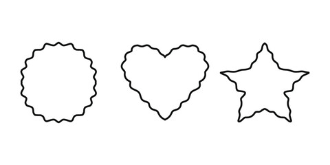 Abstract Wavy Line Shapes. Geometric Heart, Star, and Circle Icons