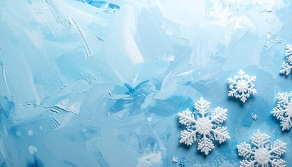 Detailed snowflakes on icy surface with hexagonal symmetry and cool blue background for editorial winter photography scientific decor and poetic stillness-themed visuals